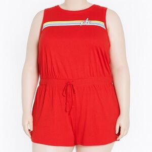 Nike Romper Womens 2X Track‎ Red Core Print Stripe Jersey Knit Sporty Athleisure